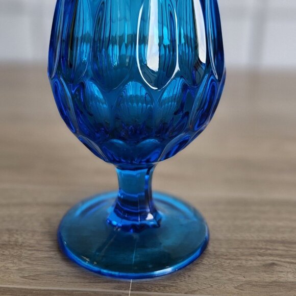 MCM Fenton Glass Sapphire Colonial Blue Tall Swung Vase 19.5 Tall Thumbprint VTG - Picture 8 of 16